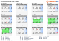 Kalender 1965 mit Ferien und Feiertagen Clermont-Ferrand