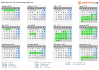 Kalender 1973 mit Ferien und Feiertagen Schleswig-Holstein