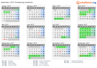 Kalender 1977 mit Ferien und Feiertagen Schleswig-Holstein