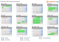 Kalender 1981 mit Ferien und Feiertagen Schleswig-Holstein