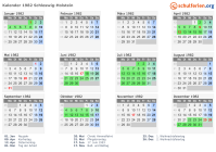 Kalender 1982 mit Ferien und Feiertagen Schleswig-Holstein