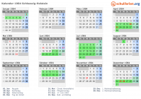 Kalender 1984 mit Ferien und Feiertagen Schleswig-Holstein