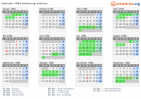 Kalender 1986 mit Ferien und Feiertagen Schleswig-Holstein
