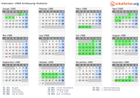 Kalender 1988 mit Ferien und Feiertagen Schleswig-Holstein