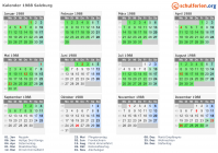 Kalender 1988 mit Ferien und Feiertagen Salzburg
