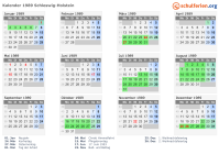 Kalender 1989 mit Ferien und Feiertagen Schleswig-Holstein