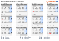 Kalender 1989 mit Ferien und Feiertagen Mecklenburg-Vorpommern