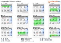 Kalender 1990 mit Ferien und Feiertagen Schleswig-Holstein