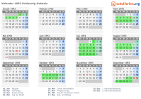 Kalender 1993 mit Ferien und Feiertagen Schleswig-Holstein