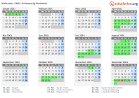 Kalender 2001 mit Ferien und Feiertagen Schleswig-Holstein