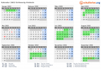 Kalender 2002 mit Ferien und Feiertagen Schleswig-Holstein