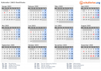 Kalender 2003 mit Ferien und Feiertagen Basilikata