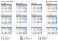 Kalender 2004 mit Ferien und Feiertagen Latium