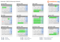 Kalender 2005 mit Ferien und Feiertagen Schleswig-Holstein