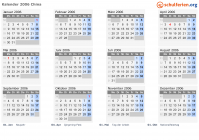 Kalender 2006 mit Ferien und Feiertagen China