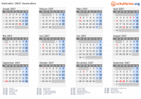 Kalender 2007 mit Ferien und Feiertagen Australien
