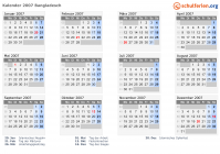 Kalender 2007 mit Ferien und Feiertagen Bangladesch