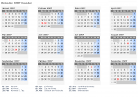 Kalender 2007 mit Ferien und Feiertagen Ecuador