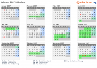 Kalender 2007 mit Ferien und Feiertagen Südholland