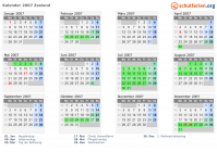 Kalender 2007 mit Ferien und Feiertagen Zeeland