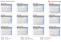Kalender 2007 mit Ferien und Feiertagen Honduras