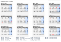 Kalender 2007 mit Ferien und Feiertagen Island