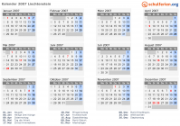 Kalender 2007 mit Ferien und Feiertagen Liechtenstein