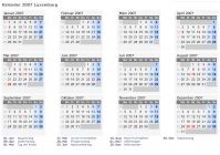 Kalender 2007 mit Ferien und Feiertagen Luxemburg