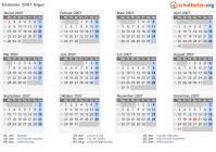 Kalender 2007 mit Ferien und Feiertagen Niger