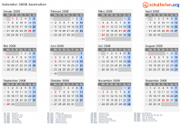 Kalender 2008 mit Ferien und Feiertagen Australien