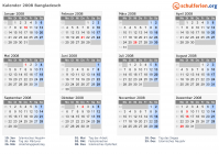 Kalender 2008 mit Ferien und Feiertagen Bangladesch
