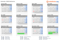 Kalender 2008 mit Ferien und Feiertagen Wallonien