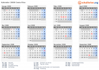 Kalender 2008 mit Ferien und Feiertagen Costa Rica