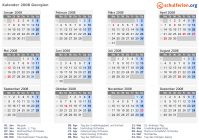 Kalender 2008 mit Ferien und Feiertagen Georgien