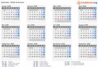 Kalender 2008 mit Ferien und Feiertagen Grönland