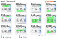 Kalender 2008 mit Ferien und Feiertagen Südholland