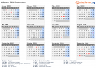 Kalender 2008 mit Ferien und Feiertagen Indonesien