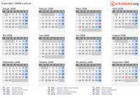 Kalender 2008 mit Ferien und Feiertagen Latium