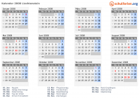 Kalender 2008 mit Ferien und Feiertagen Liechtenstein