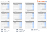 Kalender 2008 mit Ferien und Feiertagen Niger