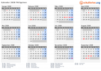 Kalender 2008 mit Ferien und Feiertagen Philippinen