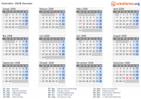 Kalender 2008 mit Ferien und Feiertagen Ruanda