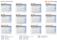 Kalender 2008 mit Ferien und Feiertagen Sambia