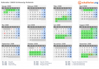 Kalender 2008 mit Ferien und Feiertagen Schleswig-Holstein