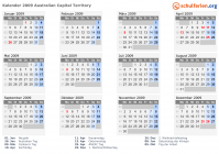 Kalender 2009 mit Ferien und Feiertagen Australisches Hauptstadtterritorium