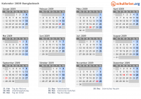 Kalender 2009 mit Ferien und Feiertagen Bangladesch