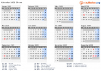 Kalender 2009 mit Ferien und Feiertagen Ghana