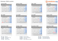 Kalender 2009 mit Ferien und Feiertagen Lesotho