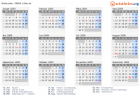 Kalender 2009 mit Ferien und Feiertagen Liberia