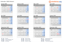 Kalender 2009 mit Ferien und Feiertagen Malawi